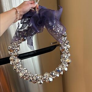 Silver Bell Christmas Wreath with Purple Ribbon